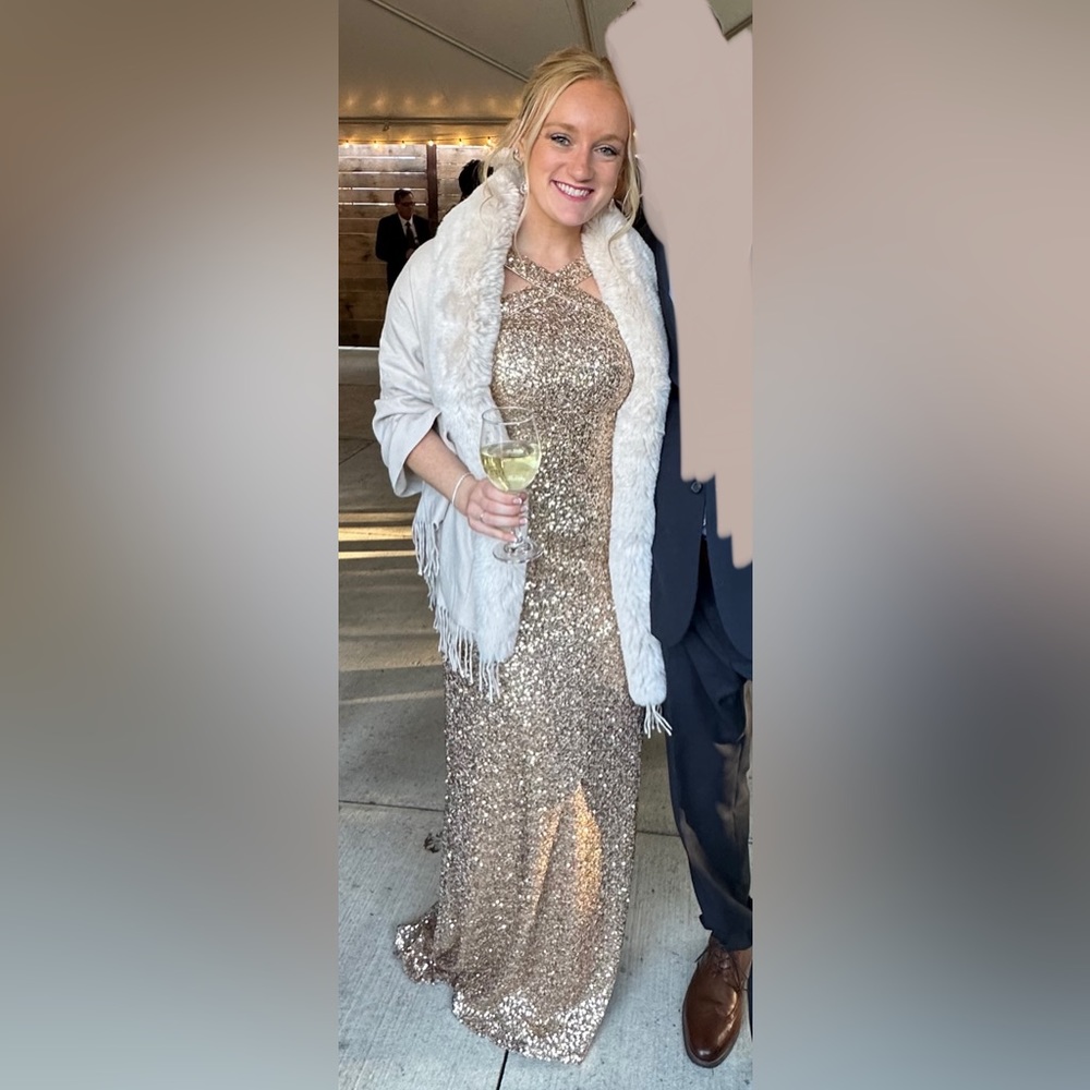 Tadashi Shoji Gold Sequined Sleeveless Gown - Picture 4 of 7